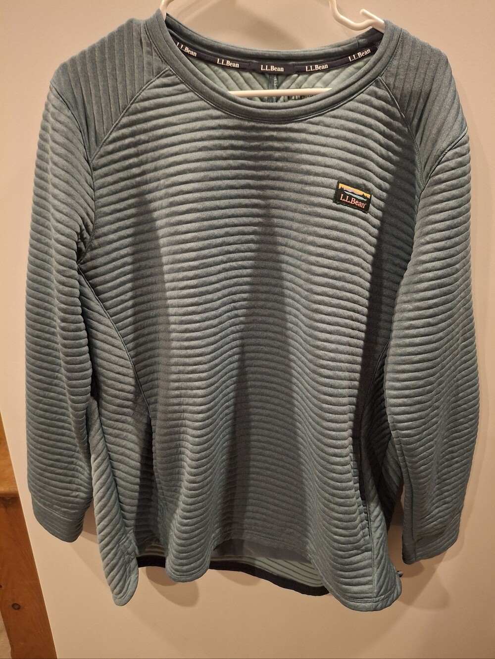 L.L. Bean Men's Quilted Crewneck Sweater in Dusty Blue-Green